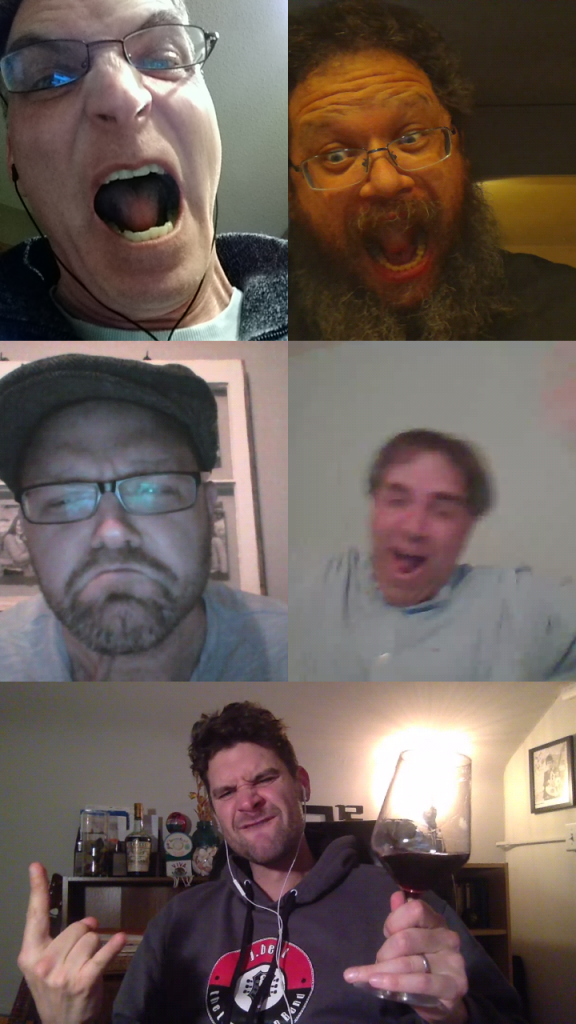 The five guys of the LSB get into heated rock and or roll arguments in a virtual meeting.