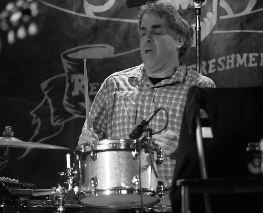 Black and white photo of a drummer